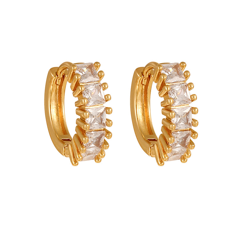 Gold 1 Copper Round Earrings With Zircon