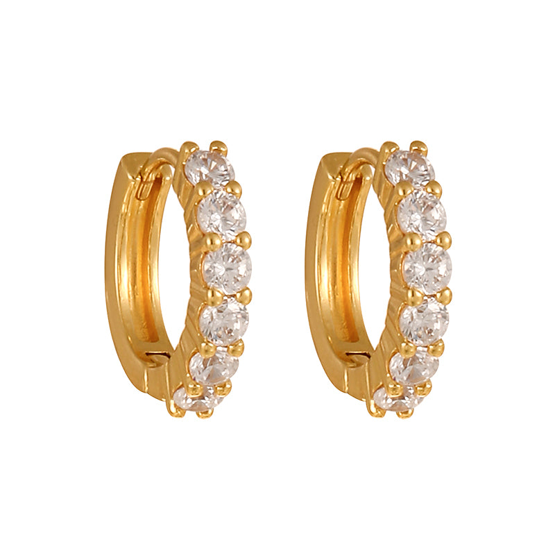 Gold 1 Copper Round Earrings With Zircon