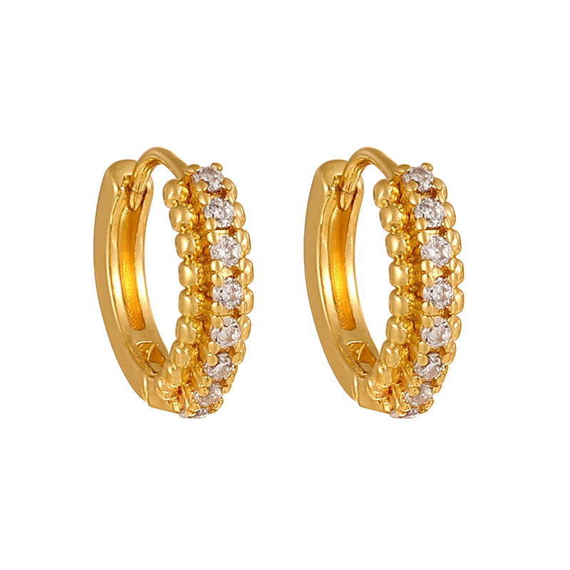 Gold 1 Copper Round Earrings With Zircon