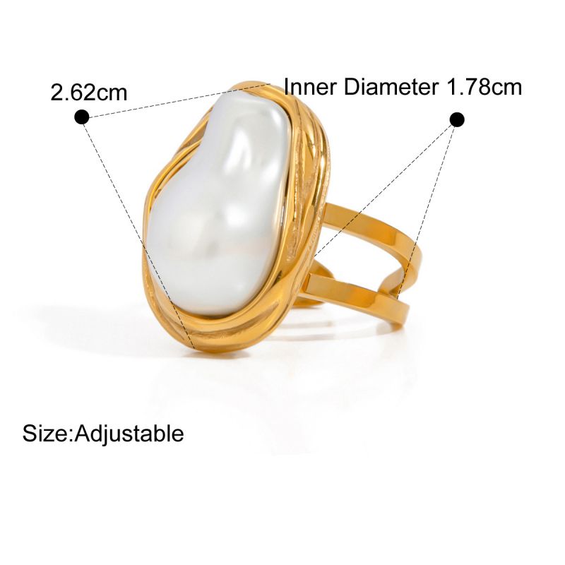 Ring 1# Stainless Steel Irregular Pearl Ring