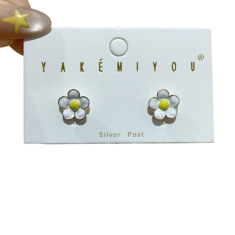 Gold Copper Oil-drip Flower Earrings