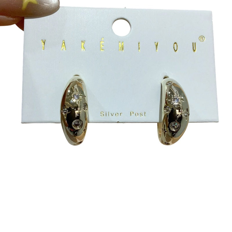 Gold Copper Inlaid Zircon Star Earrings