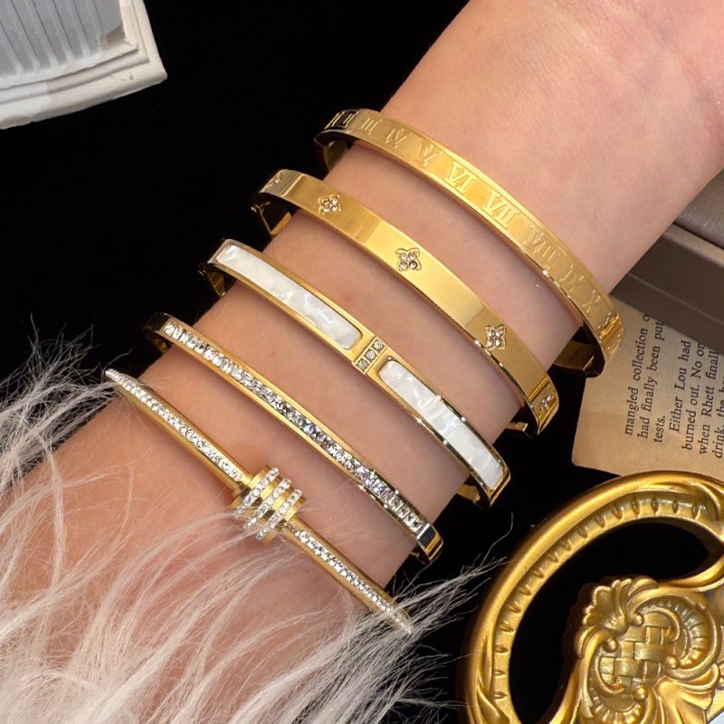 Bracelet 1# Titanium Steel Round Bracelet Set With Diamonds