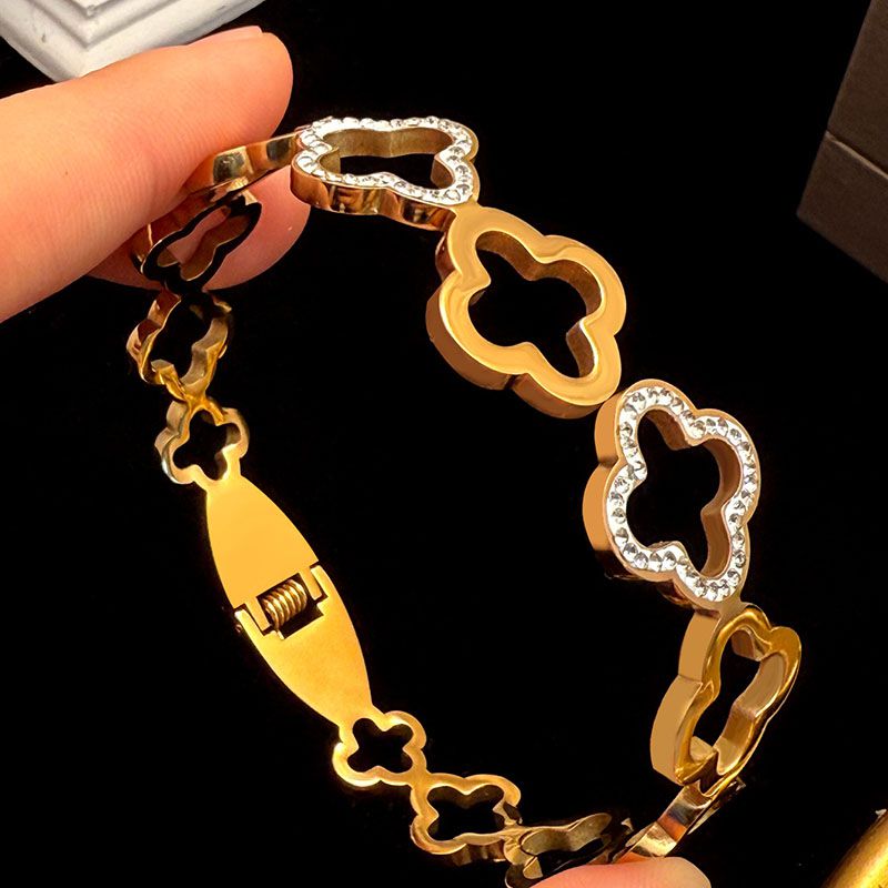 Bracelet 1# Titanium Steel Round Bracelet Set With Diamonds