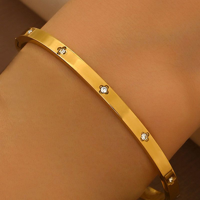 Bracelet 1# Titanium Steel Round Bracelet Set With Diamonds