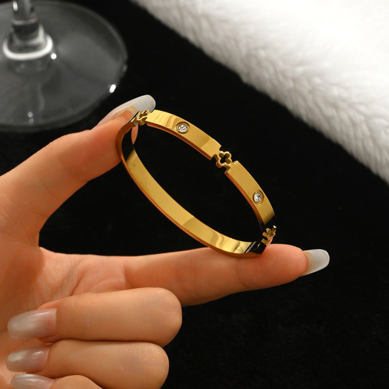 Bracelet 1# Titanium Steel Round Bracelet Set With Diamonds