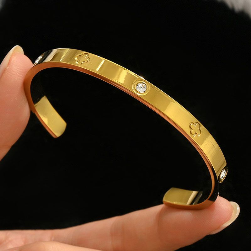 Bracelet 1# Titanium Steel Round Bracelet Set With Diamonds