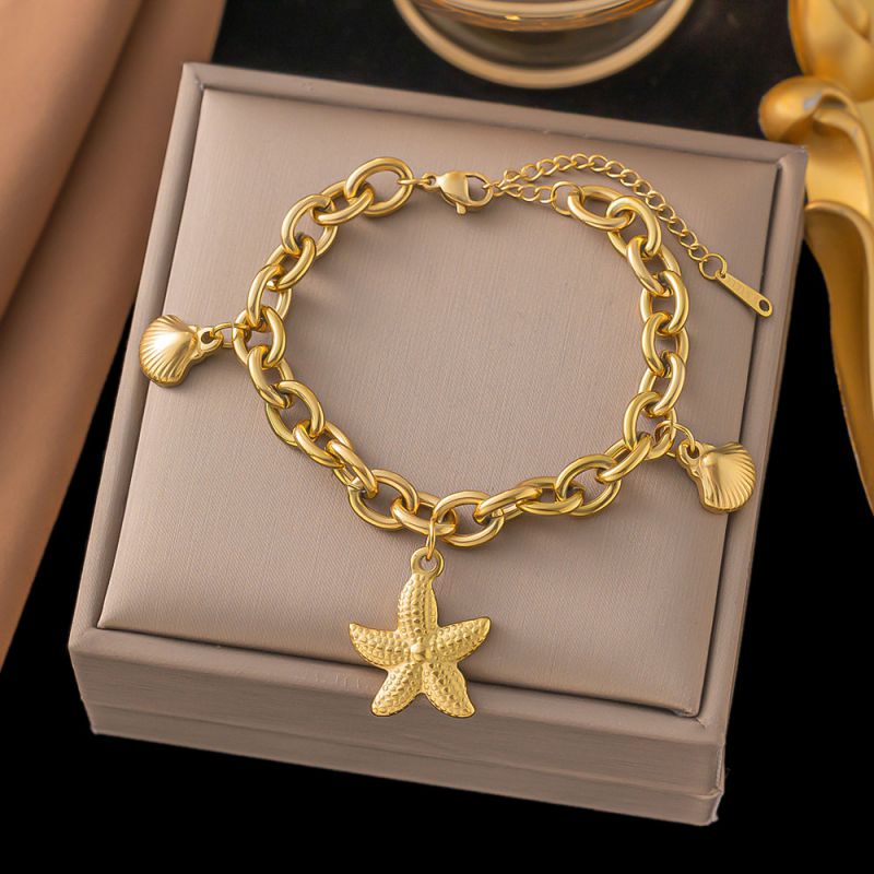 Gold Starfish Shell Bracelet Titanium Steel Starfish Shell Bracelet
