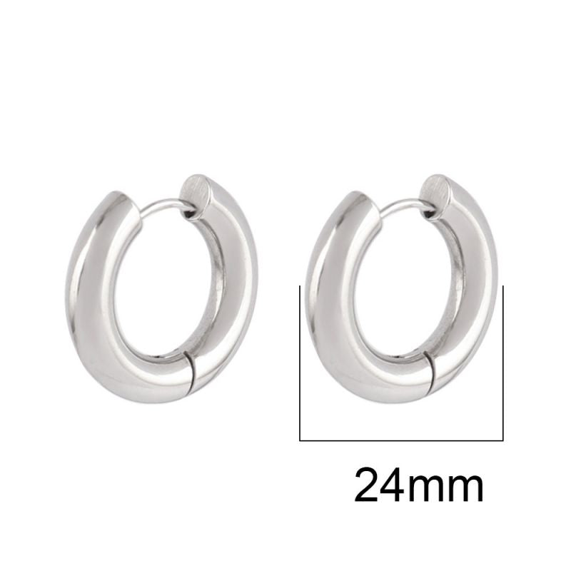 Silver 22mm Stainless Steel Round Earrings