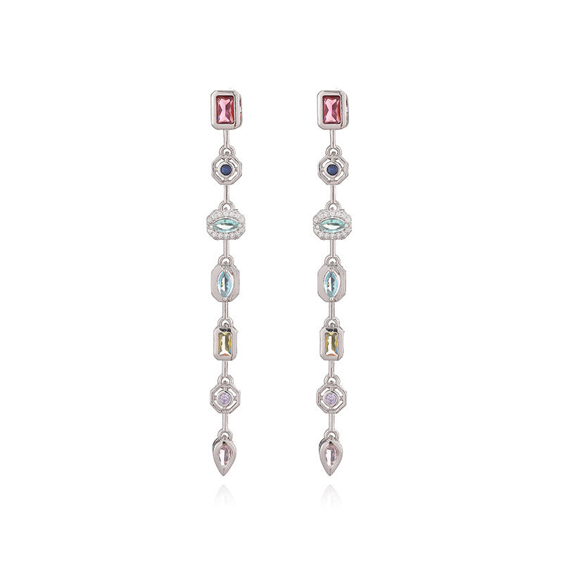 1 Pair Of Gold Colored Diamond Geometric Stitching Earrings Copper Diamond Square Teardrop-shaped Geometric Earrings