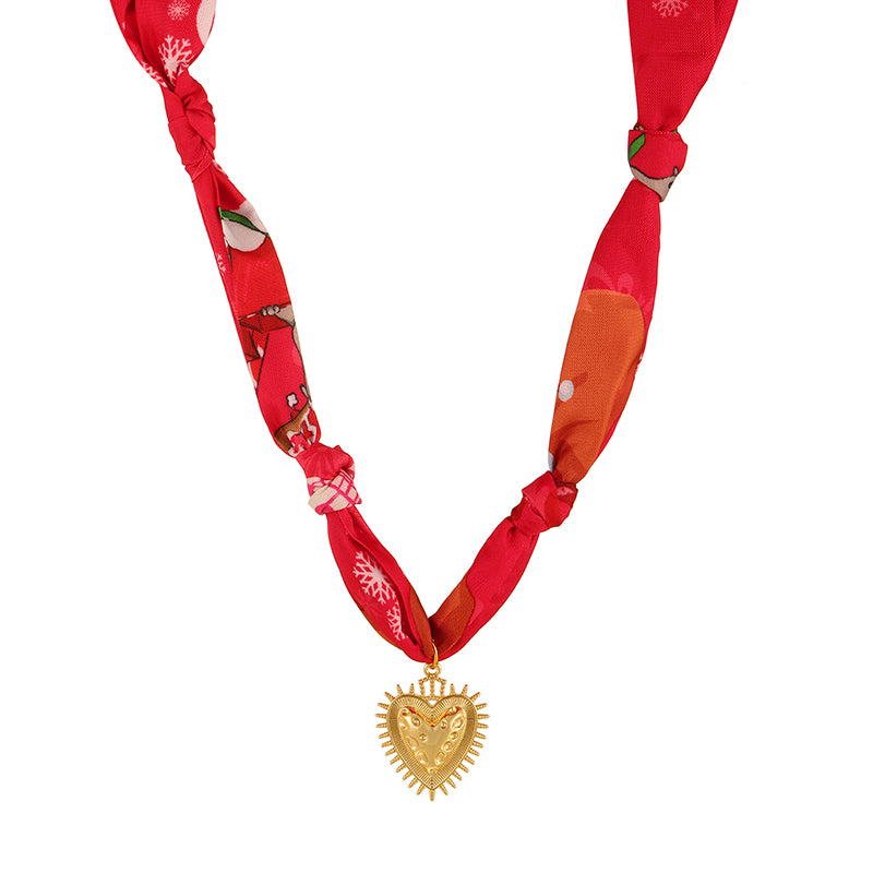 Color 1 Copper Heart Christmas Print Fabric Necklace