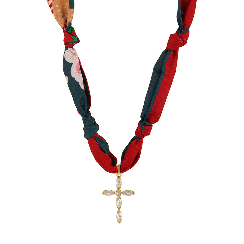 Color 1 Copper Heart Christmas Print Fabric Necklace