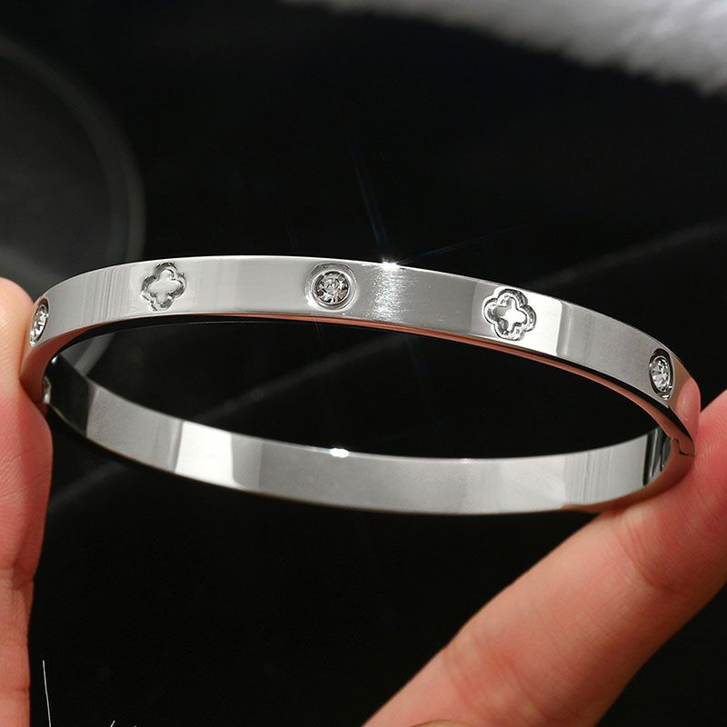 Bracelet 1# Titanium Steel Round Bracelet With Diamonds