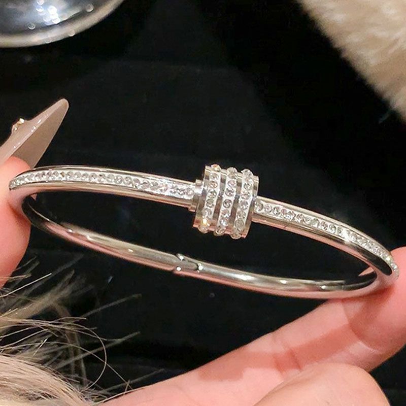 Bracelet 1# Titanium Steel Round Bracelet With Diamonds