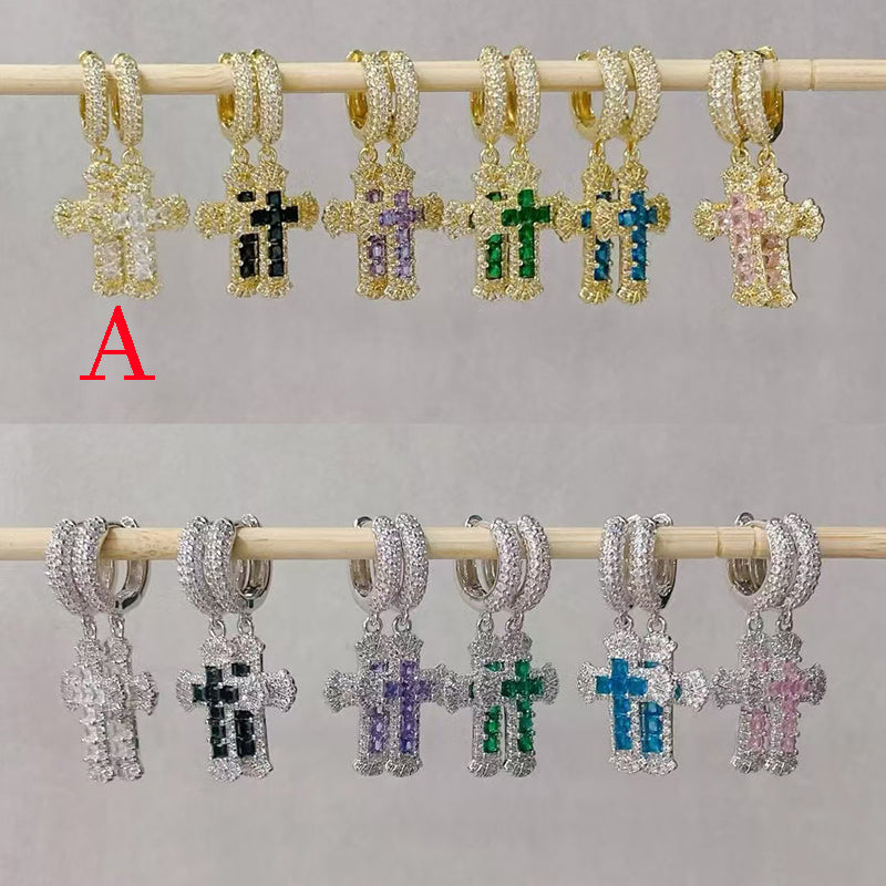 A Copper Diamond Cross Hoop Earrings