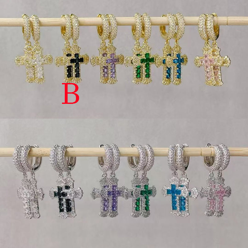 A Copper Diamond Cross Hoop Earrings