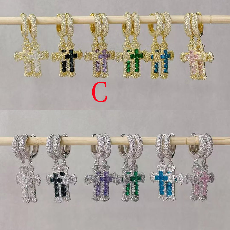 A Copper Diamond Cross Hoop Earrings