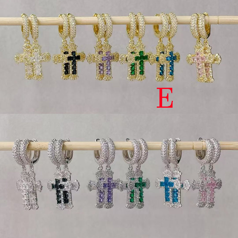 A Copper Diamond Cross Hoop Earrings