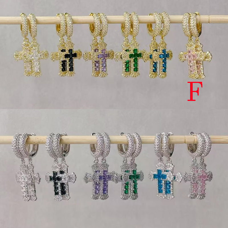 A Copper Diamond Cross Hoop Earrings