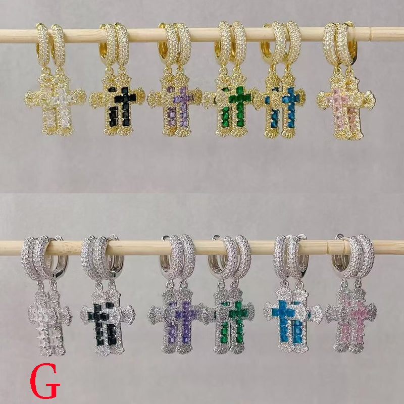 A Copper Diamond Cross Hoop Earrings