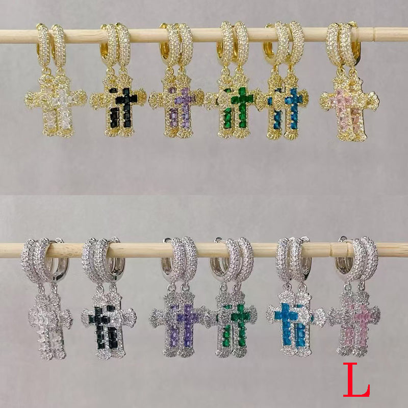 A Copper Diamond Cross Hoop Earrings