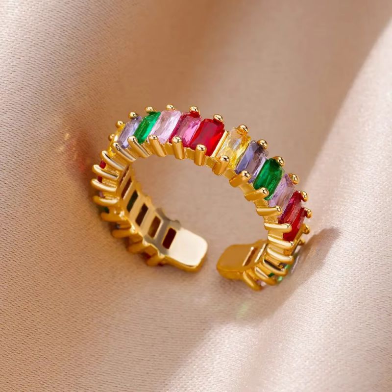 Ring 1# Stainless Steel Round Ring With Diamonds