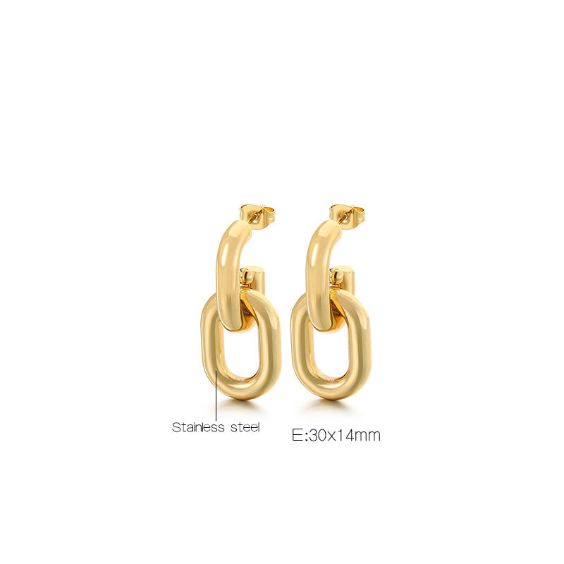 Gold Titanium Steel Oval Earrings