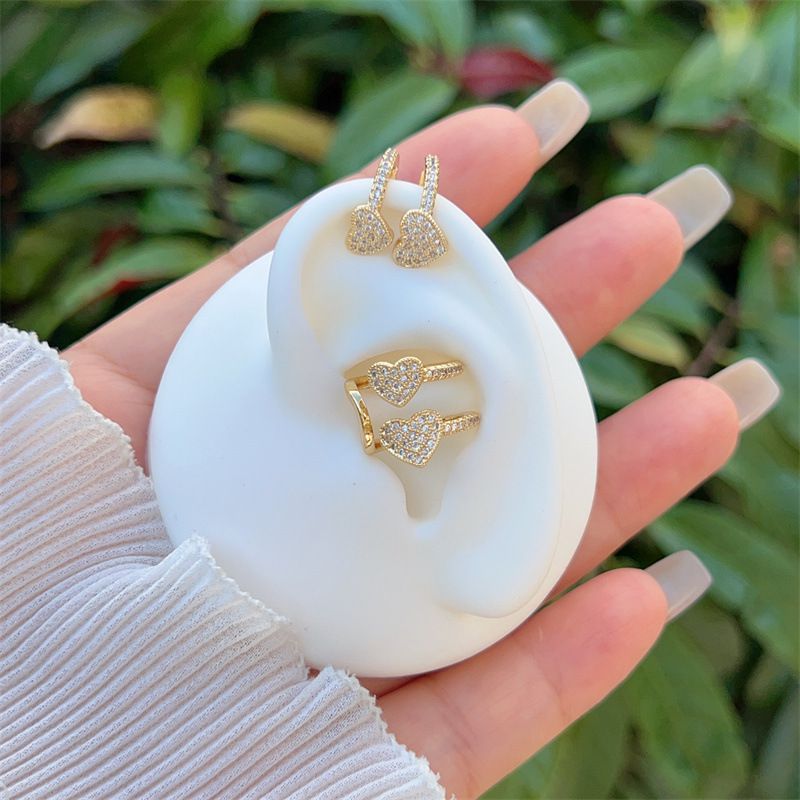 Heart Gold Copper Diamond Heart Earrings