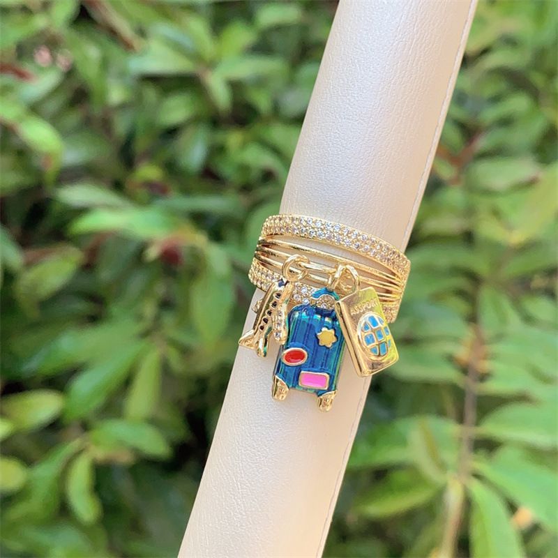 Ring 1# Copper Diamond Shell Coconut Tree Round Ring