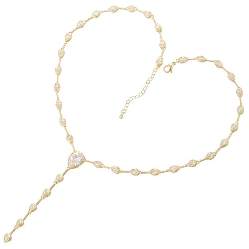 Gold Teardrop Bamboo Necklace Copper Diamond Teardrop Necklace