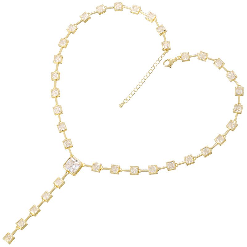 Gold Teardrop Bamboo Necklace Copper Diamond Teardrop Necklace