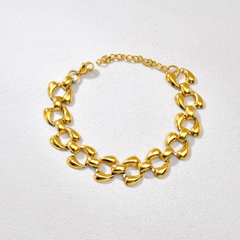 Gold Stainless Steel Double Teardrop Chain Bracelet