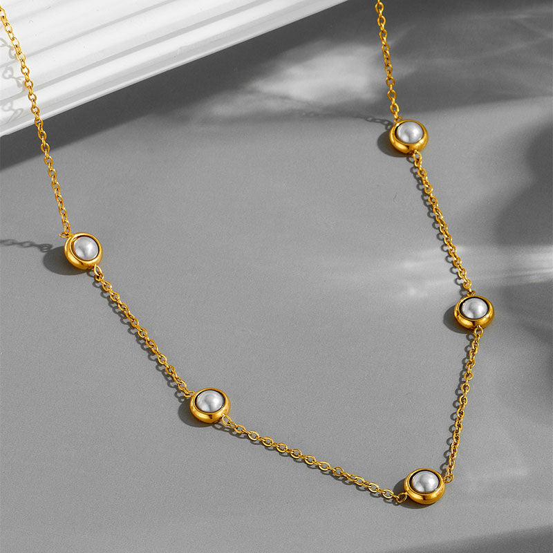 X655 Blue Turquoise Necklace Gold Titanium Steel Round Turquoise Necklace