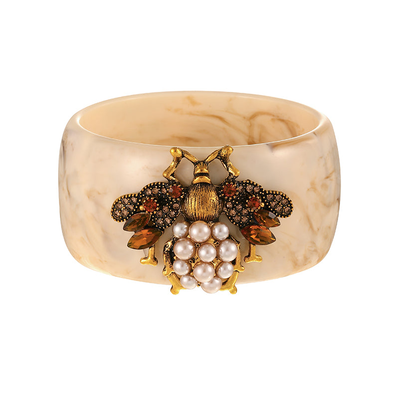 Champagne Acrylic Bracelet With Diamond And Imitation Pearl Bee