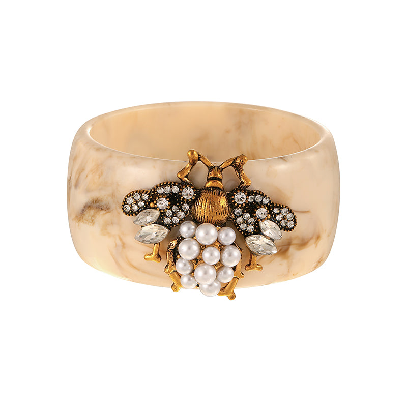 Champagne Acrylic Bracelet With Diamond And Imitation Pearl Bee