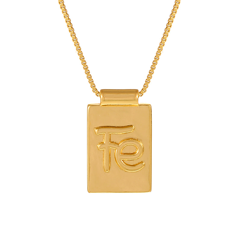 Golden 8 Copper Square Letter Fe Necklace