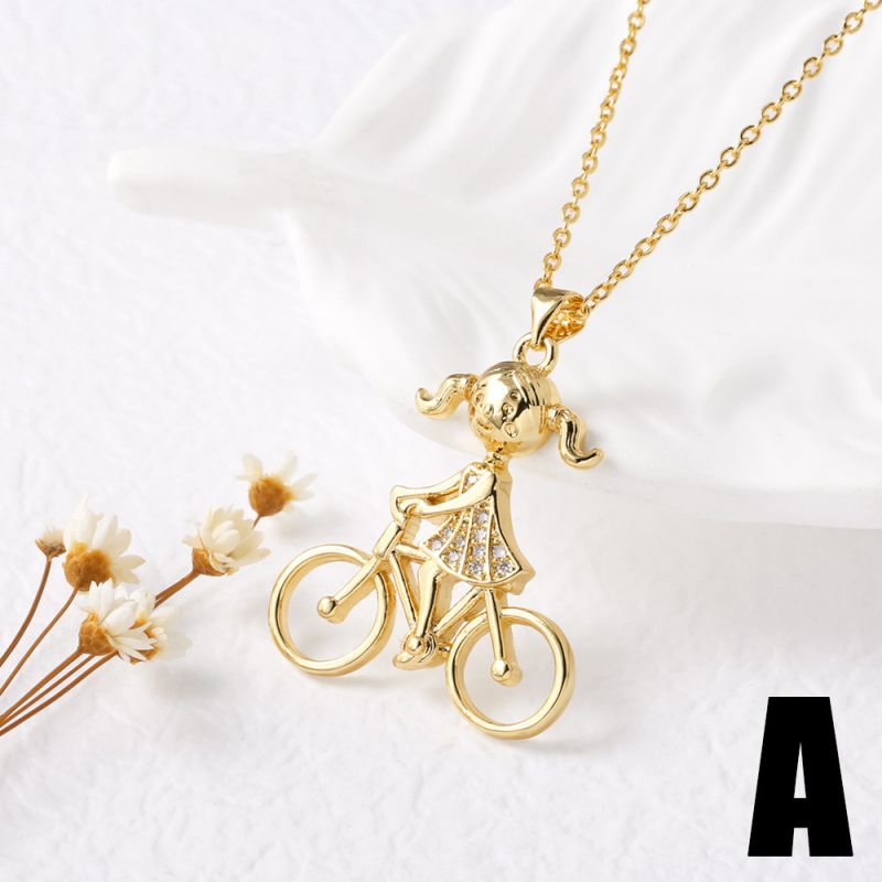 B Copper And Diamond Bicycle Necklace