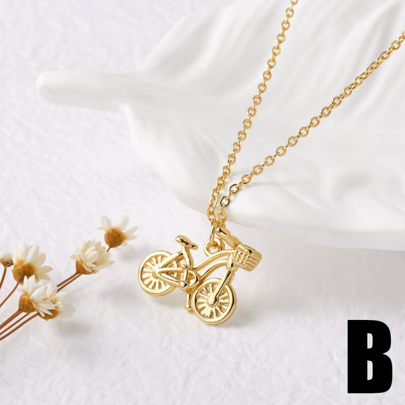B Copper And Diamond Bicycle Necklace