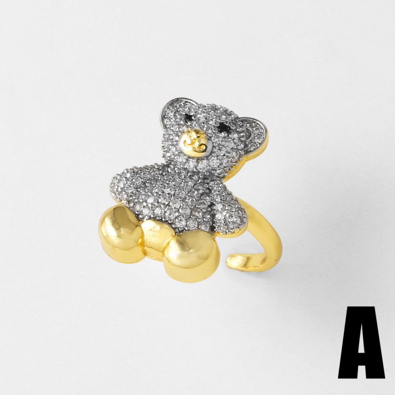 A Copper Diamond Colorblock Bear Ring