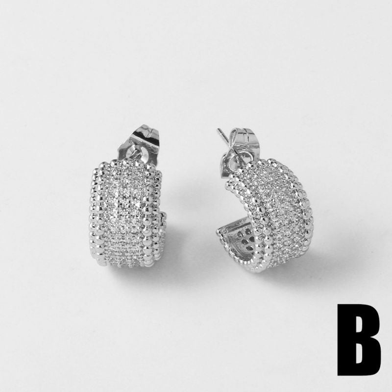 A Copper-gold-plated Diamond C-shaped Earrings