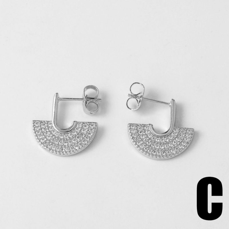 A Copper-gold-plated Diamond C-shaped Earrings