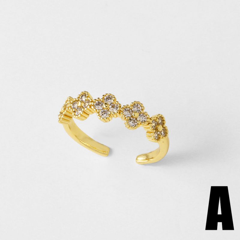 White Copper Diamond Petal Round Ring