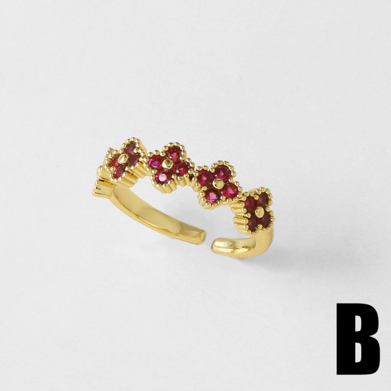 White Copper Diamond Petal Round Ring