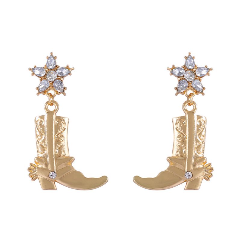 Gold Alloy Inlaid Zirconium Five-star Boot Earrings