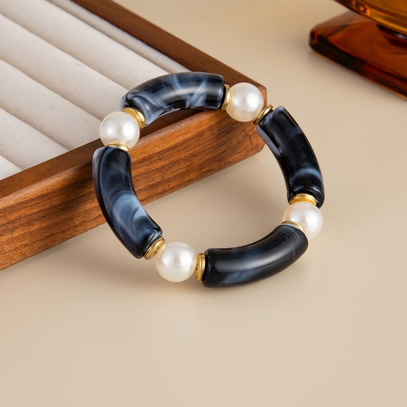 Black Resin Bamboo Curved Tube Bracelet