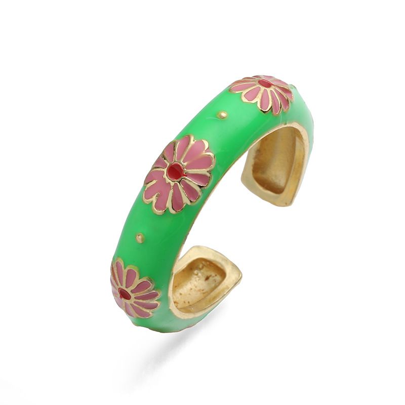 1 White Daisy Ring Copper Oil-drip Colorblock Petal Ring