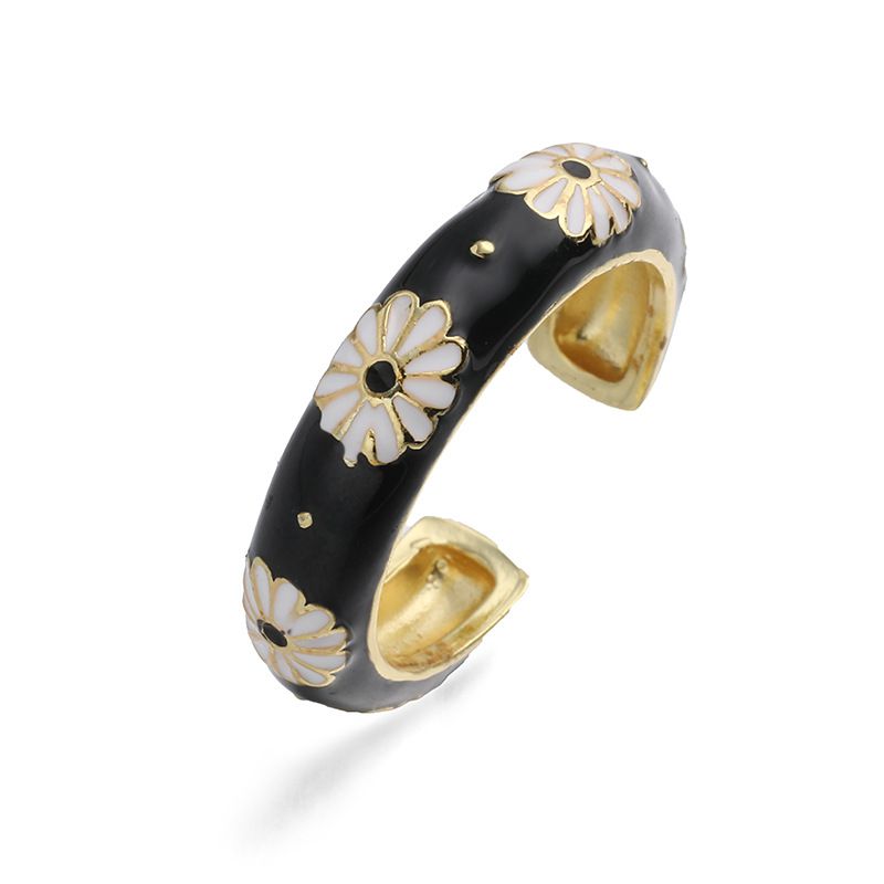 1 White Daisy Ring Copper Oil-drip Colorblock Petal Ring