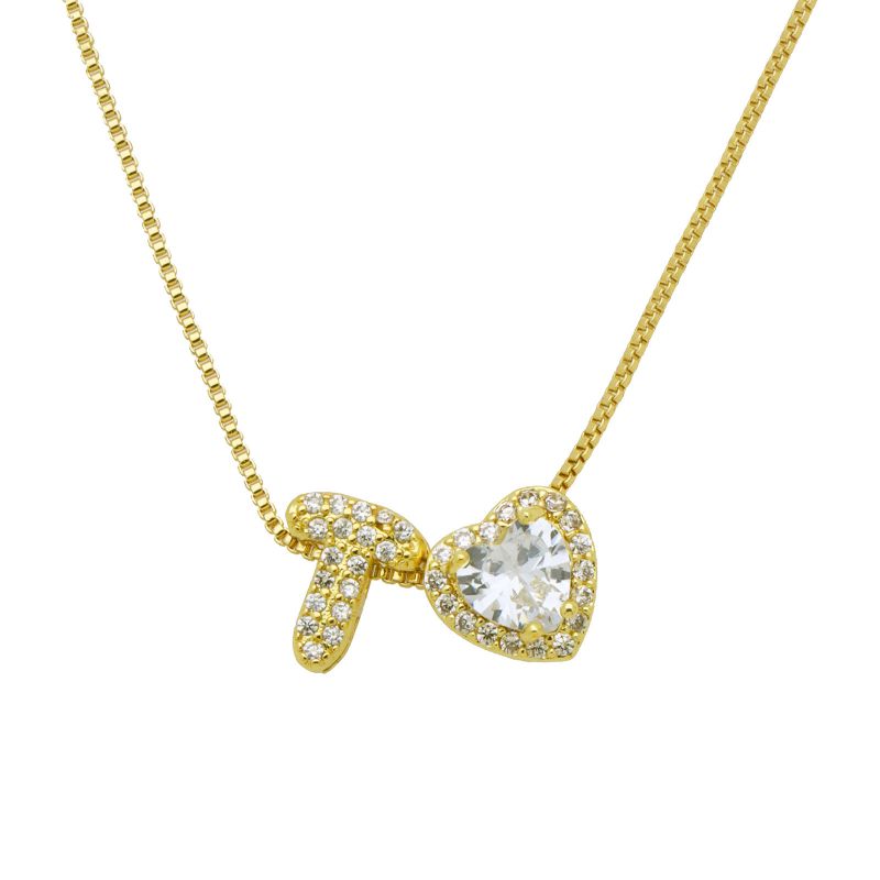 A Copper Diamond Heart 26 Letter Necklace