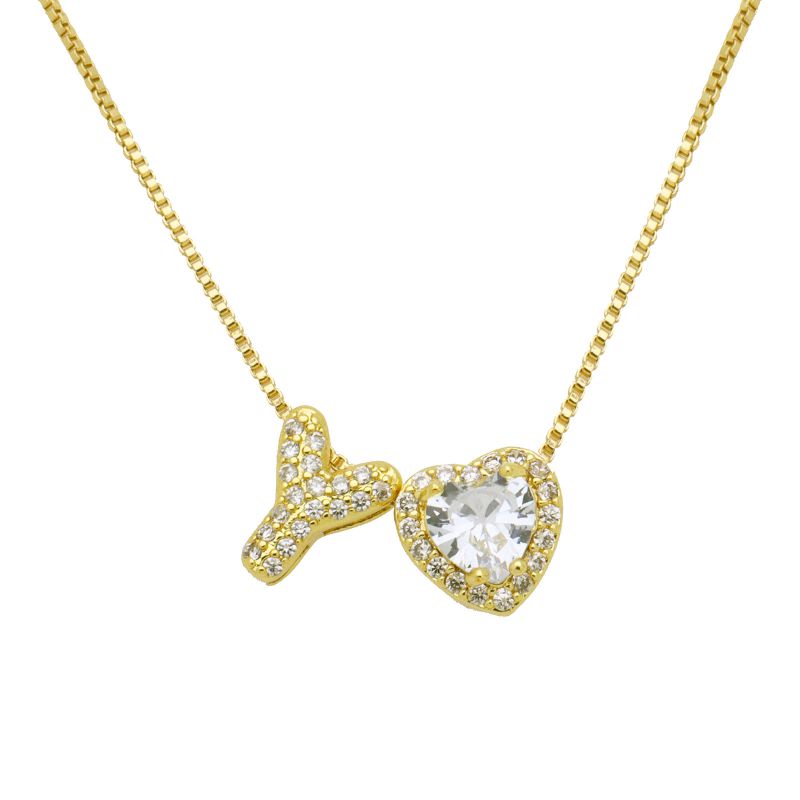 A Copper Diamond Heart 26 Letter Necklace