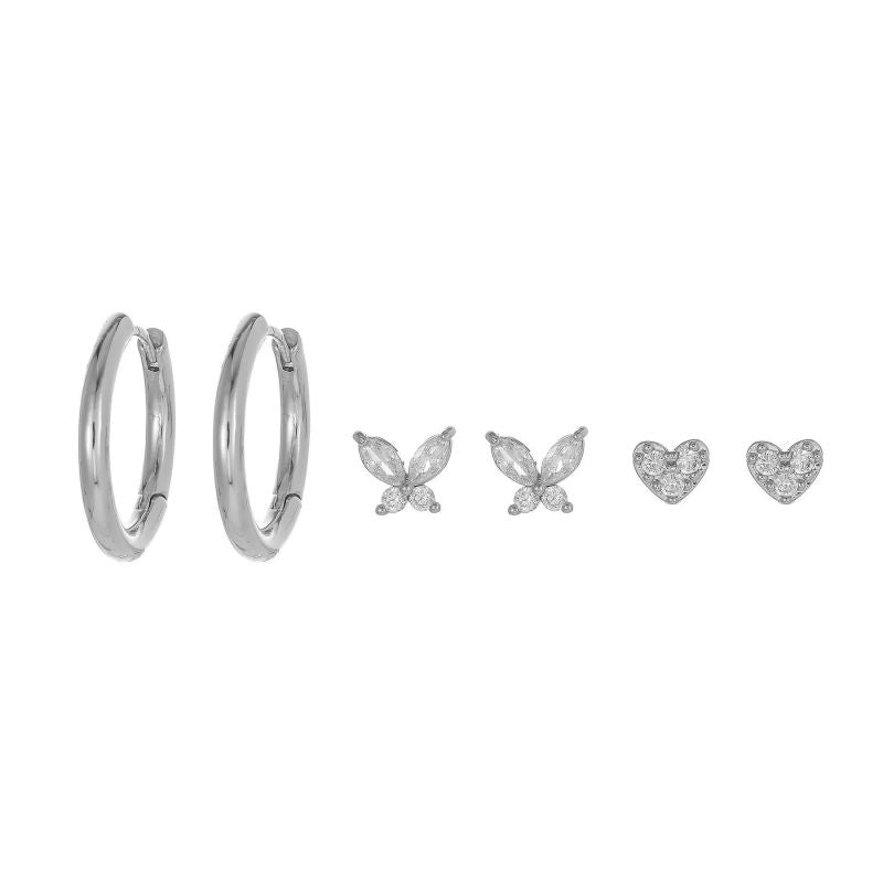 Gold Copper Gold-plated Diamond Heart Butterfly Earring Set
